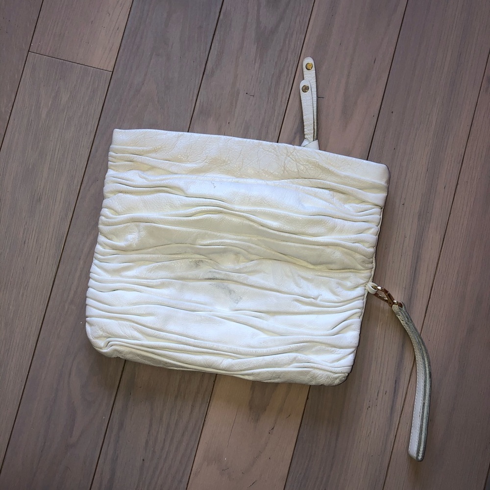 White Leather Folding Clutch
